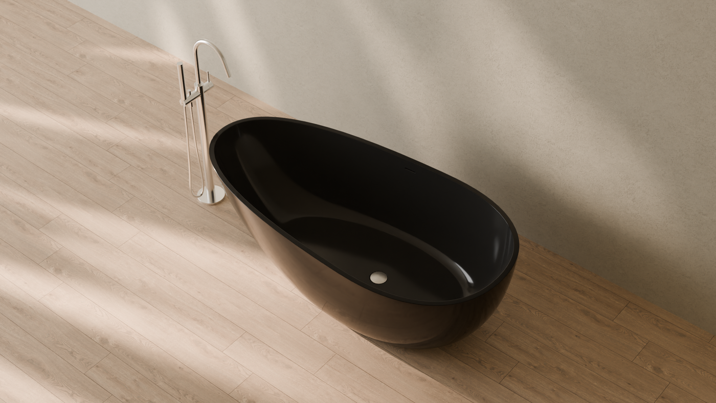 Badeloft render 2026 | BW-01-L | Black | Bathtub_Glossy_Black__Camera_Angle_2.png โ in the bathroom