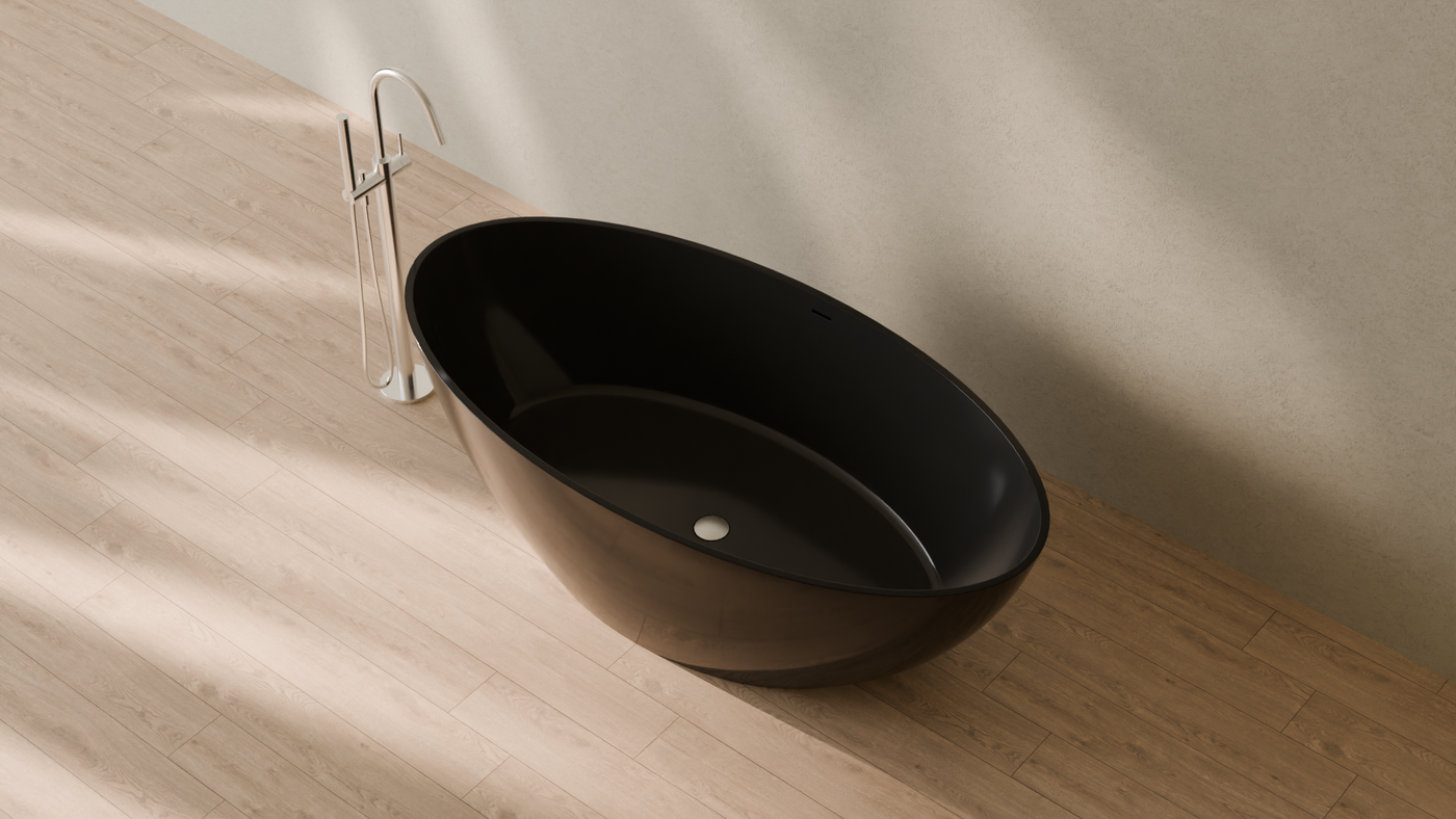 Badeloft render 2026 | BW-05-XL | Black | Bathtub_Glossy_Black__Camera_Angle_2.png โ in the bathroom