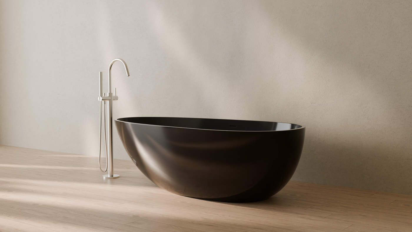 Badeloft render 2026 | BW-01-L | Black | Bathtub_Glossy_Black__Camera_Angle_3.png โ in the bathroom