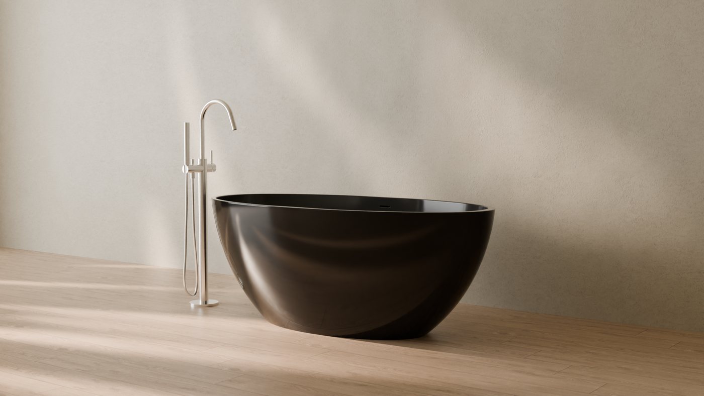 Badeloft render 2026 | BW-04-L | Black | Bathtub_Glossy_Black__Camera_Angle_3.png โ in the bathroom