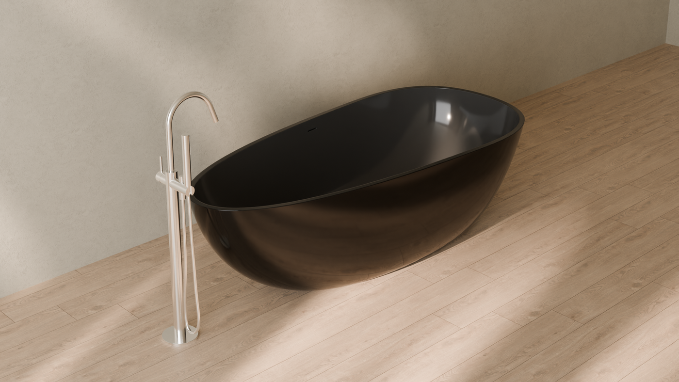 Badeloft render 2026 | BW-01-XL | Black | Bathtub_Glossy_Black__Camera_Angle_4.png โ in the bathroom