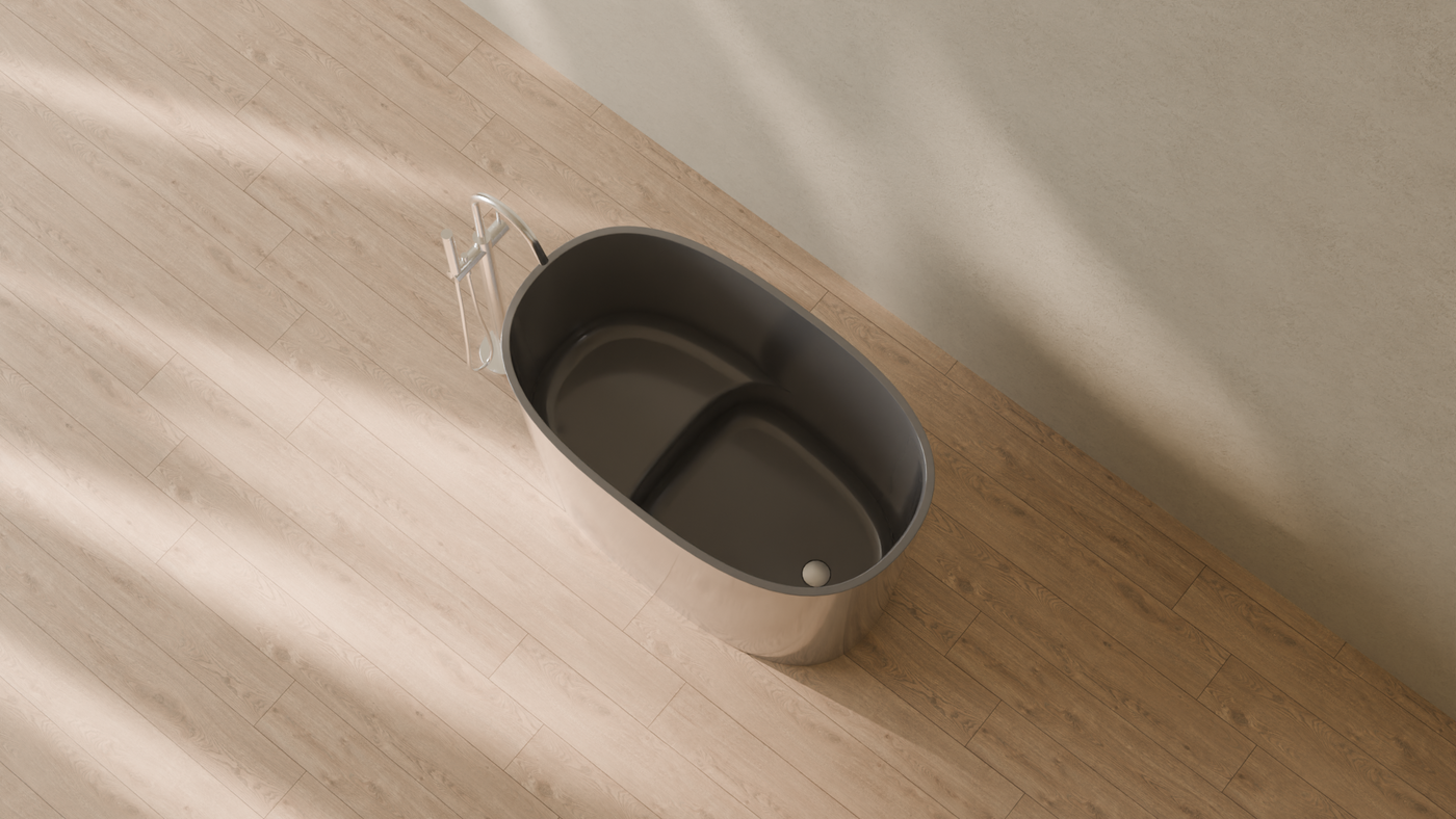 Badeloft render 2026 | BW-08-S | Grey | Bathtub_Glossy_Grey__Camera_Angle_2.png โ in the bathroom