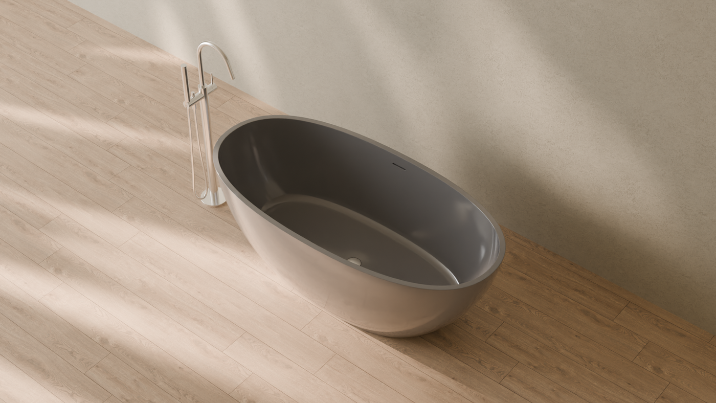 Badeloft render 2026 | BW-10-M | Grey | Bathtub_Glossy_Grey__Camera_Angle_2.png โ in the bathroom
