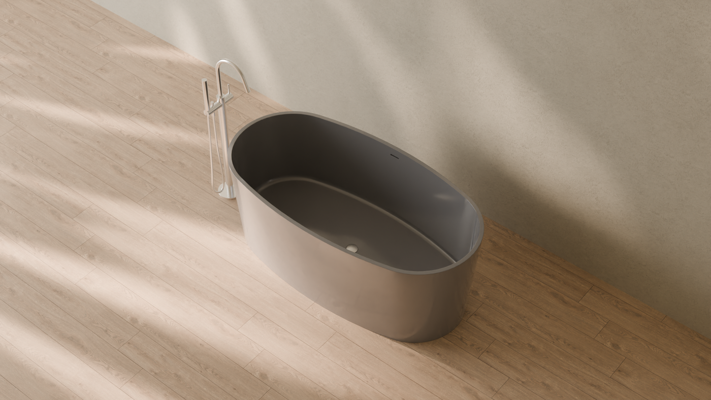 Badeloft render 2026 | BW-08 | Grey | Bathtub_Glossy_Grey__Camera_Angle_2.png โ in the bathroom