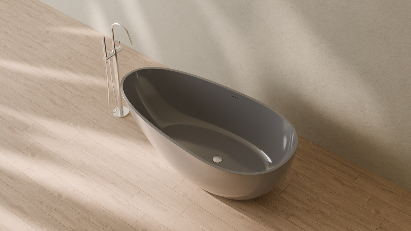 Badeloft render 2026 | BW-01-L | Grey | Bathtub_Glossy_Grey__Camera_Angle_2.png โ in the bathroom