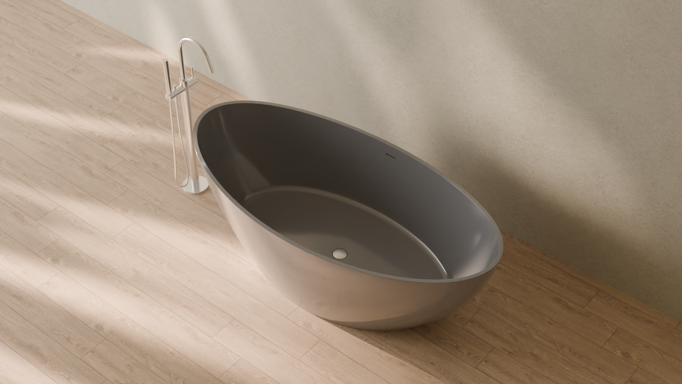 Badeloft render 2026 | BW-03-XL | Grey | Bathtub_Glossy_Grey__Camera_Angle_2.png โ in the bathroom