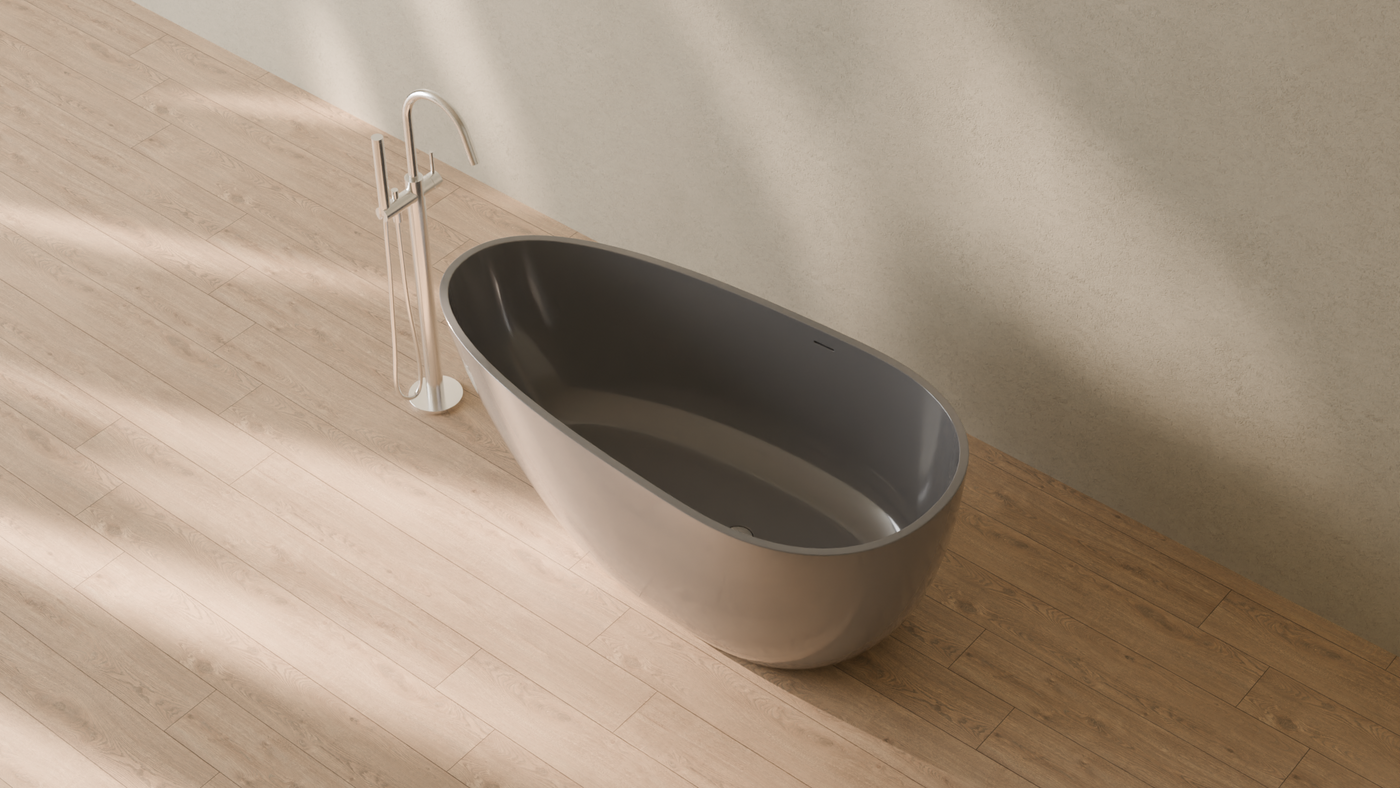 Badeloft render 2026 | BW-01-S | Grey | Bathtub_Glossy_Grey__Camera_Angle_2.png โ in the bathroom