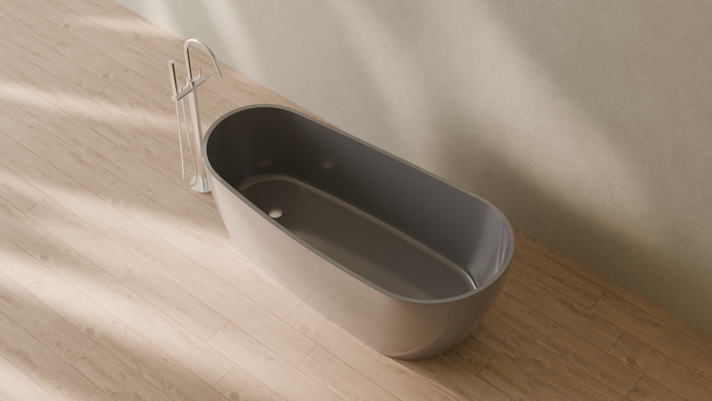 Badeloft render 2026 | BW-09 | Grey | Bathtub_Glossy_Grey__Camera_Angle_2.png โ in the bathroom