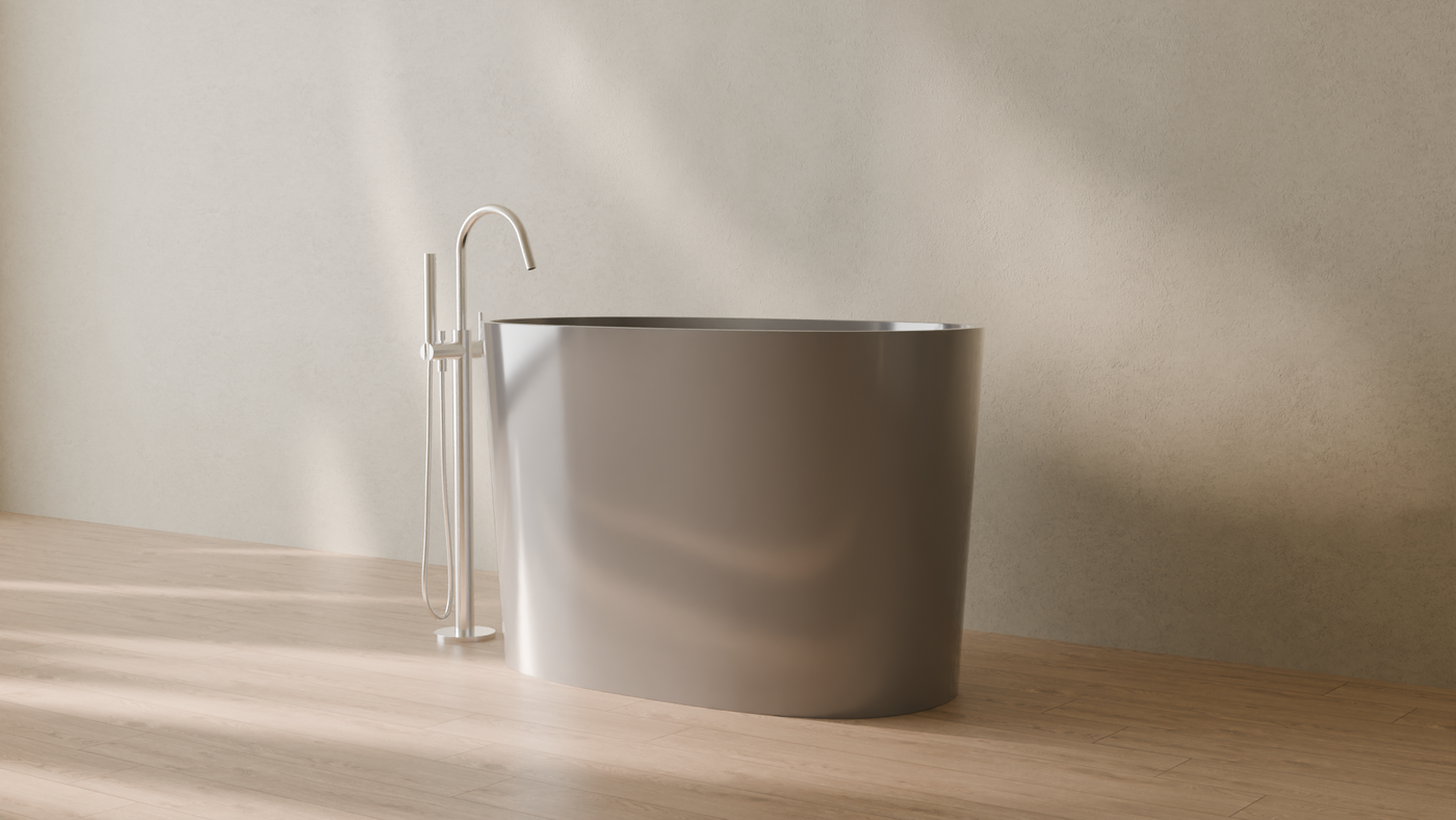 Badeloft render 2026 | BW-08-S | Grey | Bathtub_Glossy_Grey__Camera_Angle_3.png โ in the bathroom