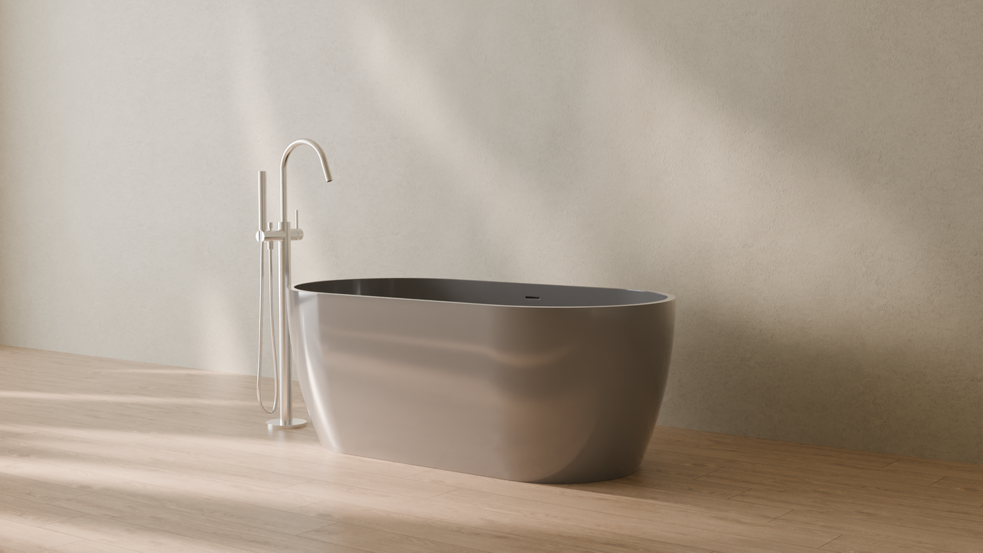 Badeloft render 2026 | BW-02-S | Grey | Bathtub_Glossy_Grey__Camera_Angle_3.png โ in the bathroom