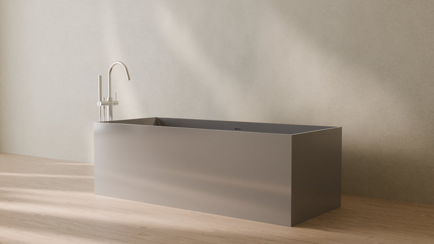 Badeloft render 2026 | BW-07 | Grey | Bathtub_Glossy_Grey__Camera_Angle_3.png โ in the bathroom