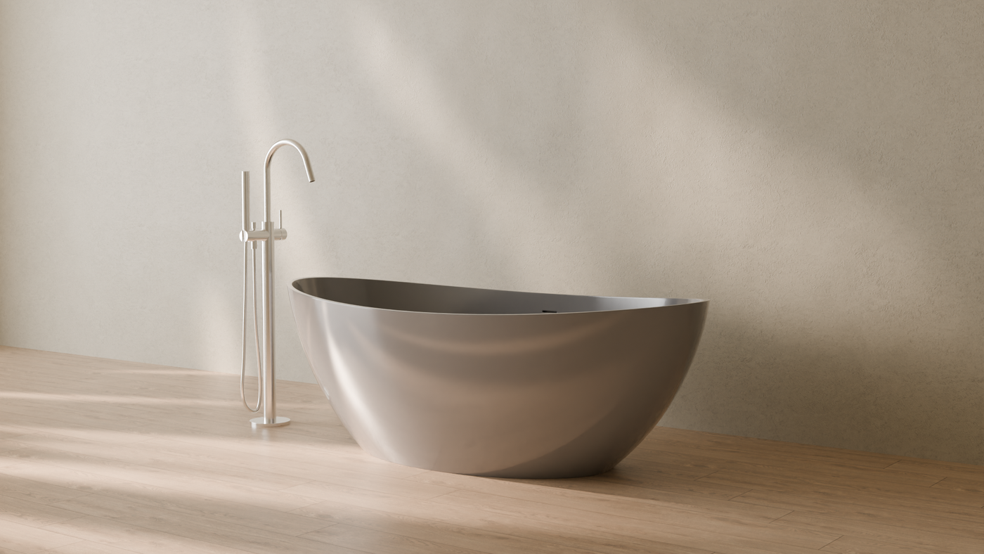 Badeloft render 2026 | BW-03-M | Grey | Bathtub_Glossy_Grey__Camera_Angle_3.png โ in the bathroom