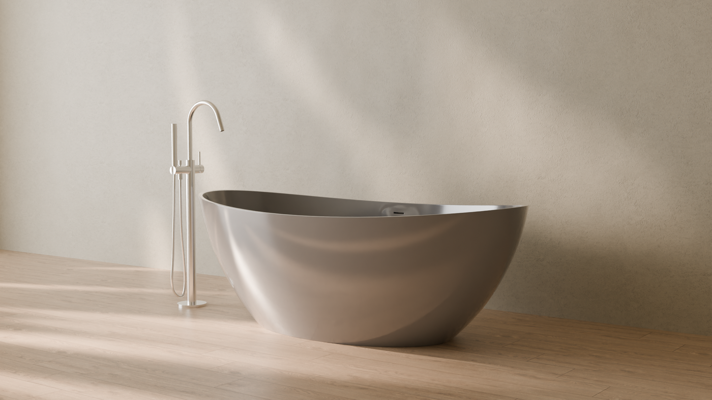 Badeloft render 2026 | BW-03-L | Grey | Bathtub_Glossy_Grey__Camera_Angle_3.png โ in the bathroom