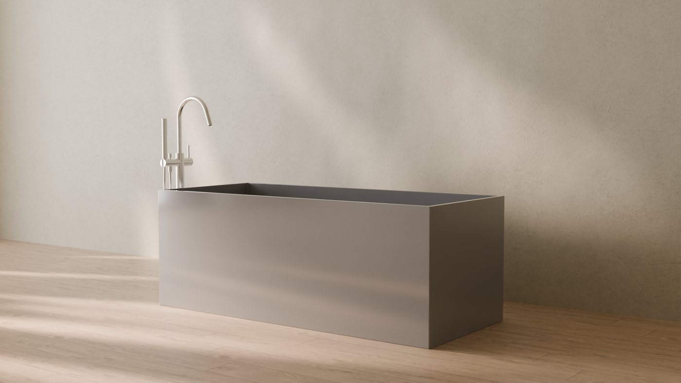 Badeloft render 2026 | BW-06-L | Grey | Bathtub_Glossy_Grey__Camera_Angle_3.png โ in the bathroom