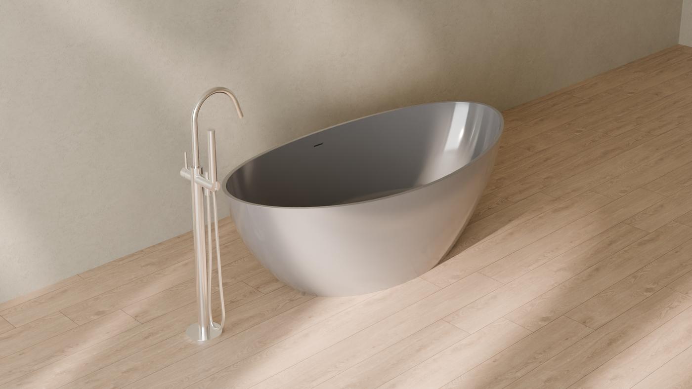 Badeloft render 2026 | BW-03-M | Grey | Bathtub_Glossy_Grey__Camera_Angle_4.png โ in the bathroom