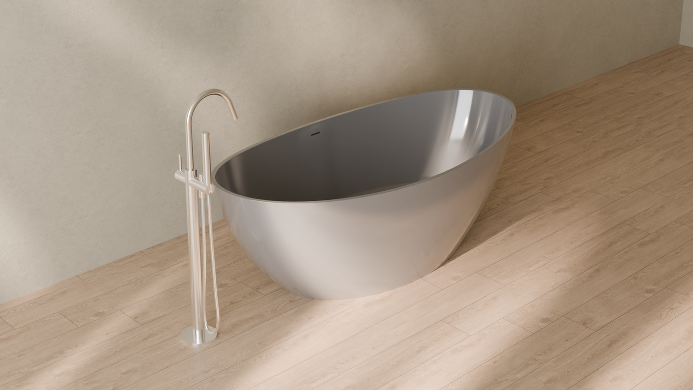 Badeloft render 2026 | BW-03-L | Grey | Bathtub_Glossy_Grey__Camera_Angle_4.png โ in the bathroom