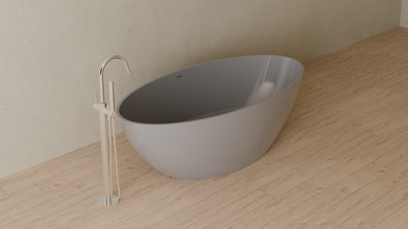 Badeloft render 2026 | BW-05-XL | Grey | Bathtub_Glossy_Grey__Camera_Angle_4.png โ in the bathroom