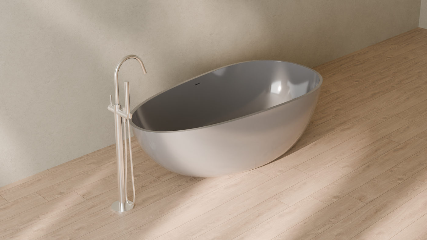 Badeloft render 2026 | BW-01-L | Grey | Bathtub_Glossy_Grey__Camera_Angle_4.png โ in the bathroom