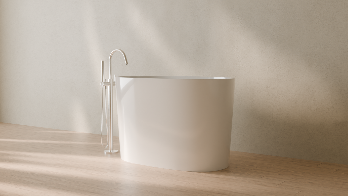 Badeloft render 2026 | BW-08-S | White | Bathtub_Glossy_White__Camera_Angle_3.png โ in the bathroom