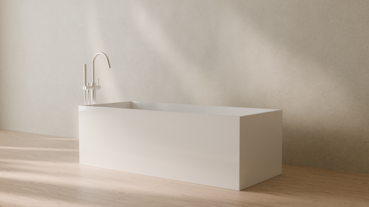 Badeloft render 2026 | BW-06-XL | White | Bathtub_Glossy_White__Camera_Angle_3.png โ in the bathroom