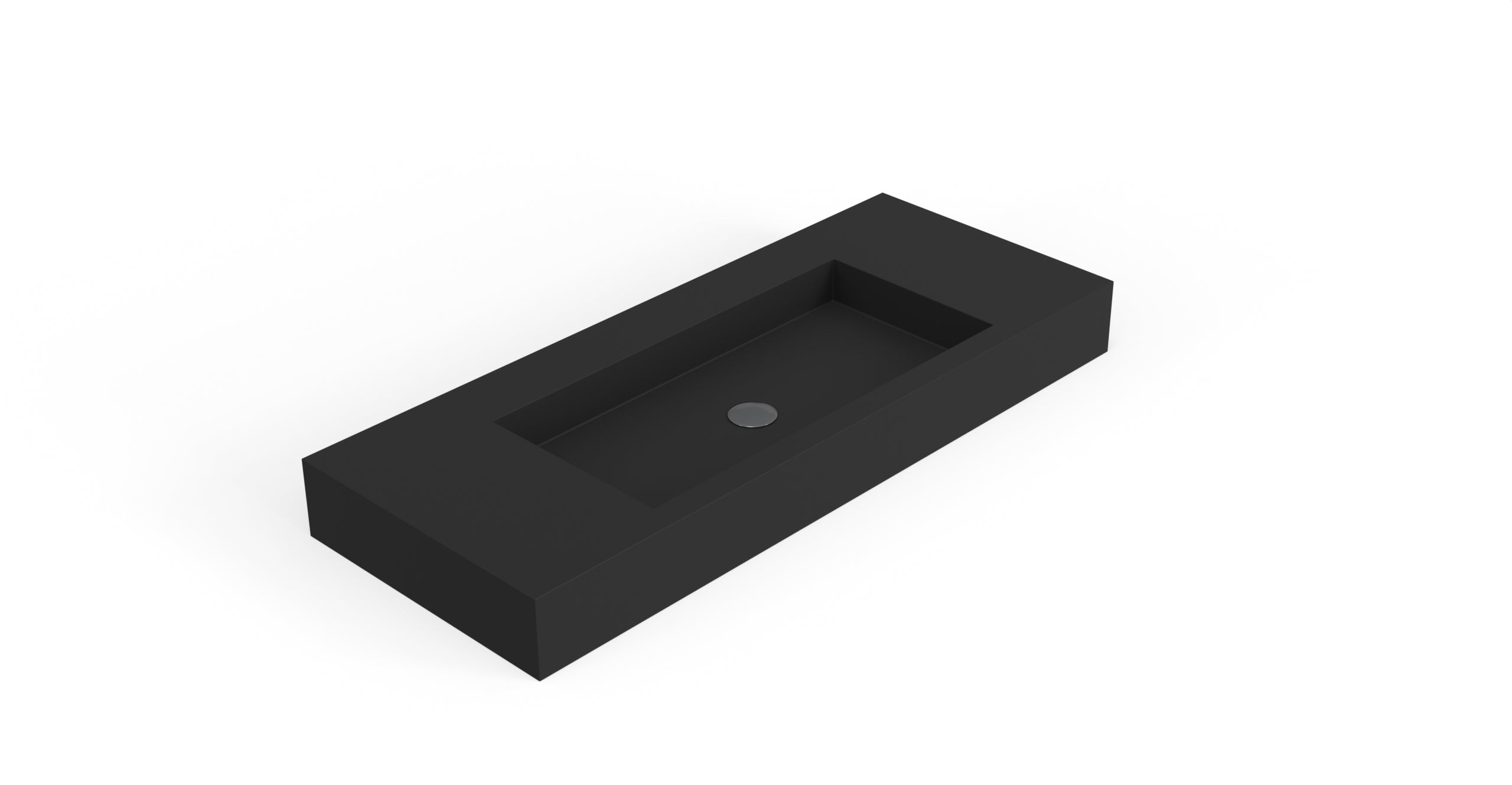 Badeloft WT-03 matte black wall-mounted sink, angled product view on white background