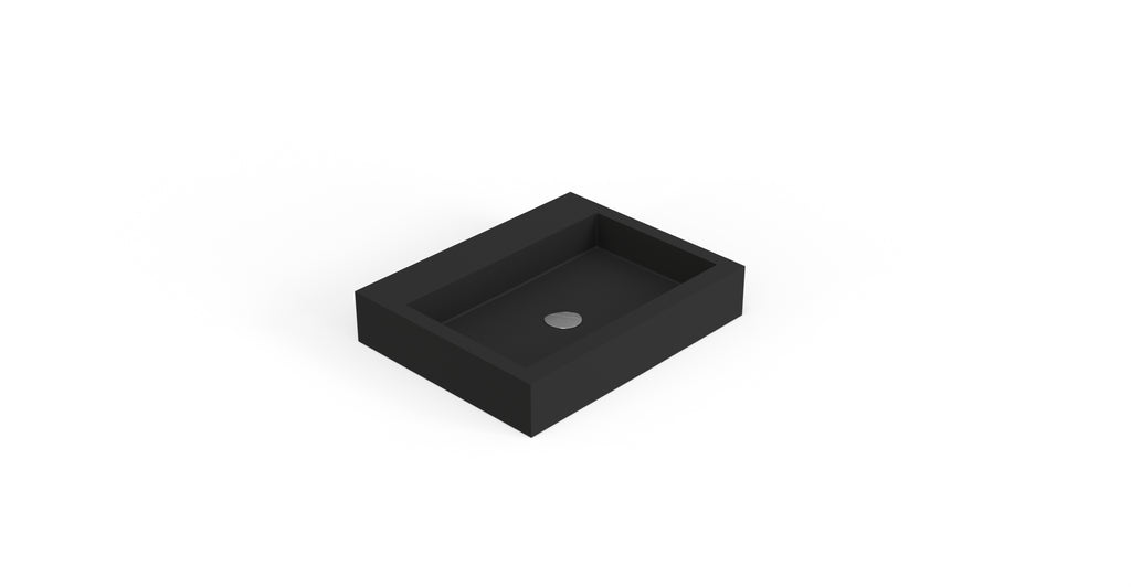Badeloft WT-06-M matte black wall-mounted sink, angled product view on white background