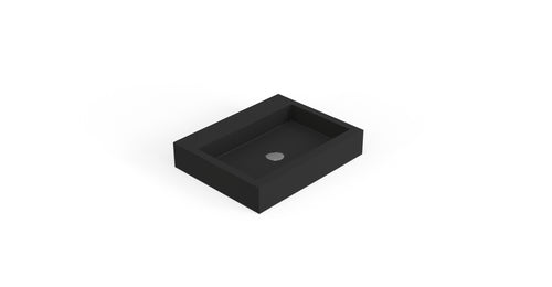 Badeloft WT-06-M matte black wall-mounted sink, angled product view on white background
