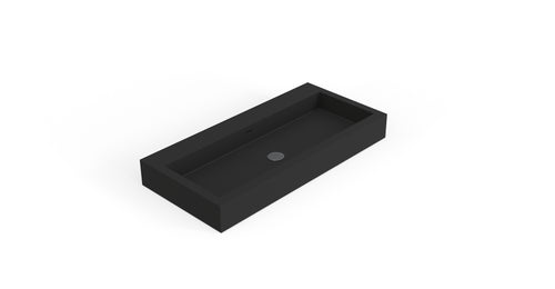 Badeloft WT-06-XL matte black wall-mounted sink, angled product view on white background