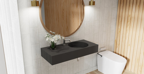 Badeloft WT-02-B matte black wall-mounted sink, wall-mounted bathroom view 1