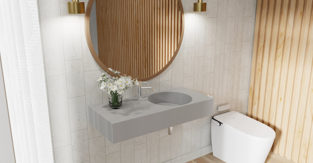 Badeloft WT-02-B matte gray wall-mounted sink, wall-mounted bathroom view 1