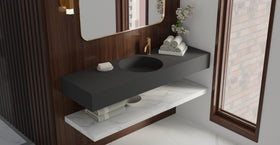 Badeloft WT-02-C matte black wall-mounted sink, wall-mounted bathroom view 1