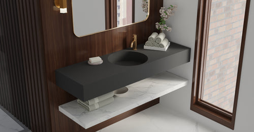 Badeloft WT-02-C matte black wall-mounted sink, wall-mounted bathroom view 1