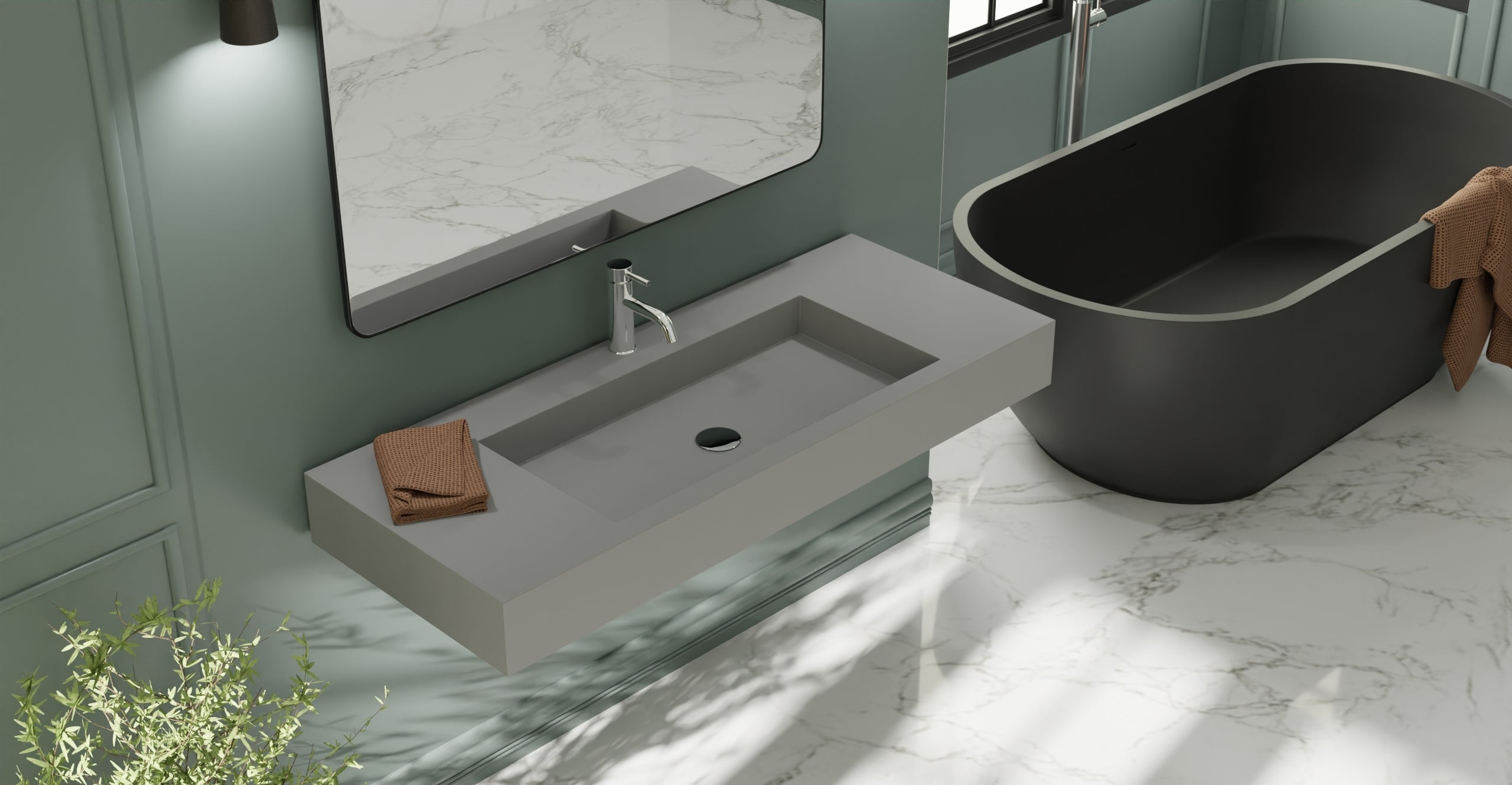 Badeloft WT-03 matte gray wall-mounted sink, wall-mounted bathroom view 1
