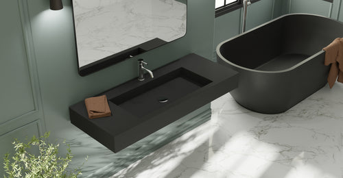 Badeloft WT-03 matte black wall-mounted sink, wall-mounted bathroom view 1