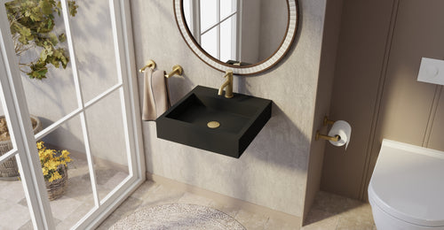 Badeloft WT-06-S matte black wall-mounted sink, wall-mounted bathroom view 1