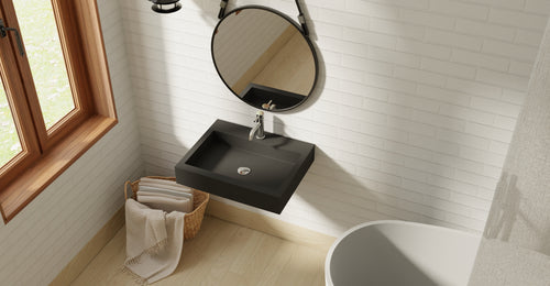 Badeloft WT-06-M matte black wall-mounted sink, wall-mounted bathroom view 1