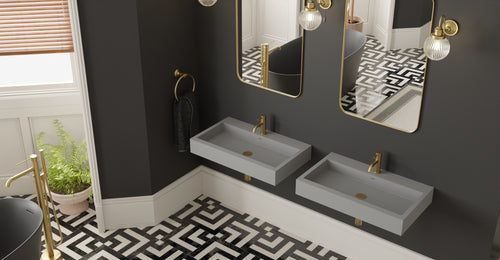 Badeloft WT-06-L matte gray wall-mounted sink, wall-mounted bathroom view 1