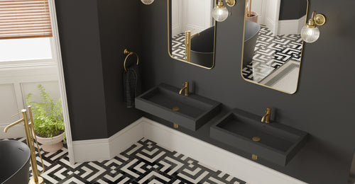Badeloft WT-06-L matte black wall-mounted sink, wall-mounted bathroom view 1