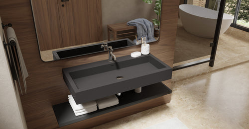 Badeloft WT-06-XL matte black wall-mounted sink, wall-mounted bathroom view 1