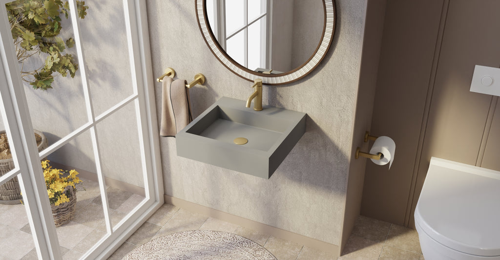Badeloft WT-06-S matte gray wall-mounted sink, wall-mounted bathroom view 1
