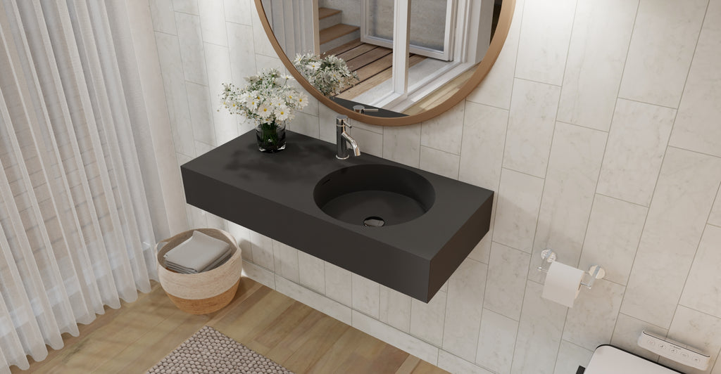 Badeloft WT-02-B matte black wall-mounted sink, wall-mounted bathroom view 2