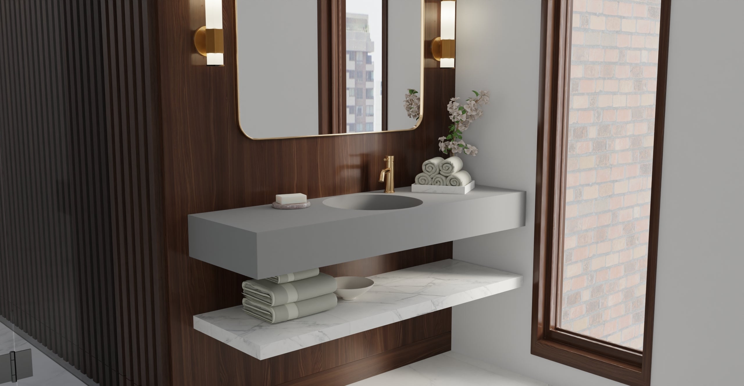 Badeloft WT-02-C matte gray wall-mounted sink, wall-mounted bathroom view 2