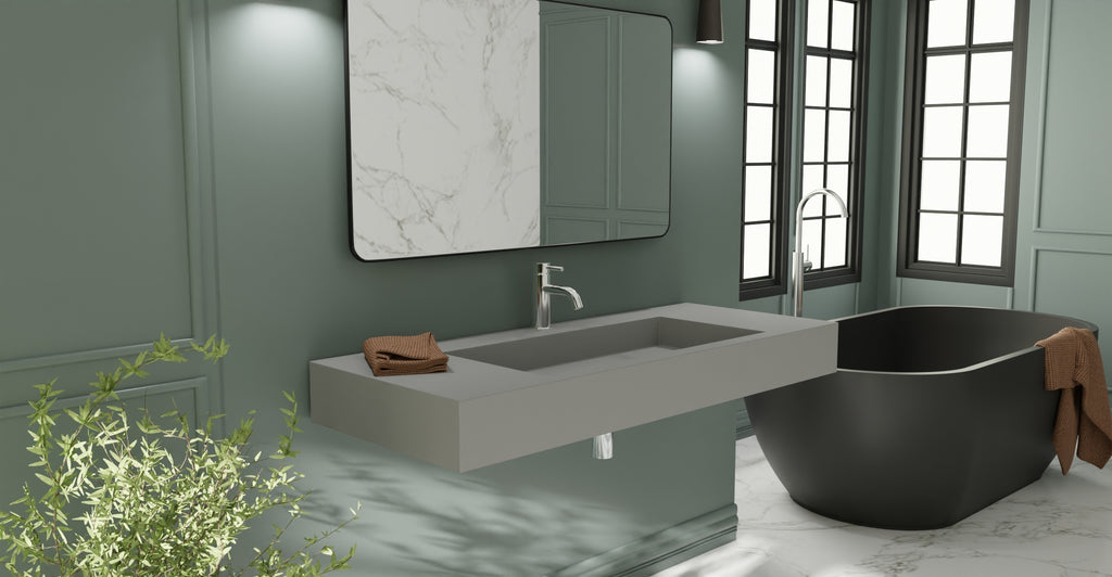 Badeloft WT-03 matte gray wall-mounted sink, wall-mounted bathroom view 2