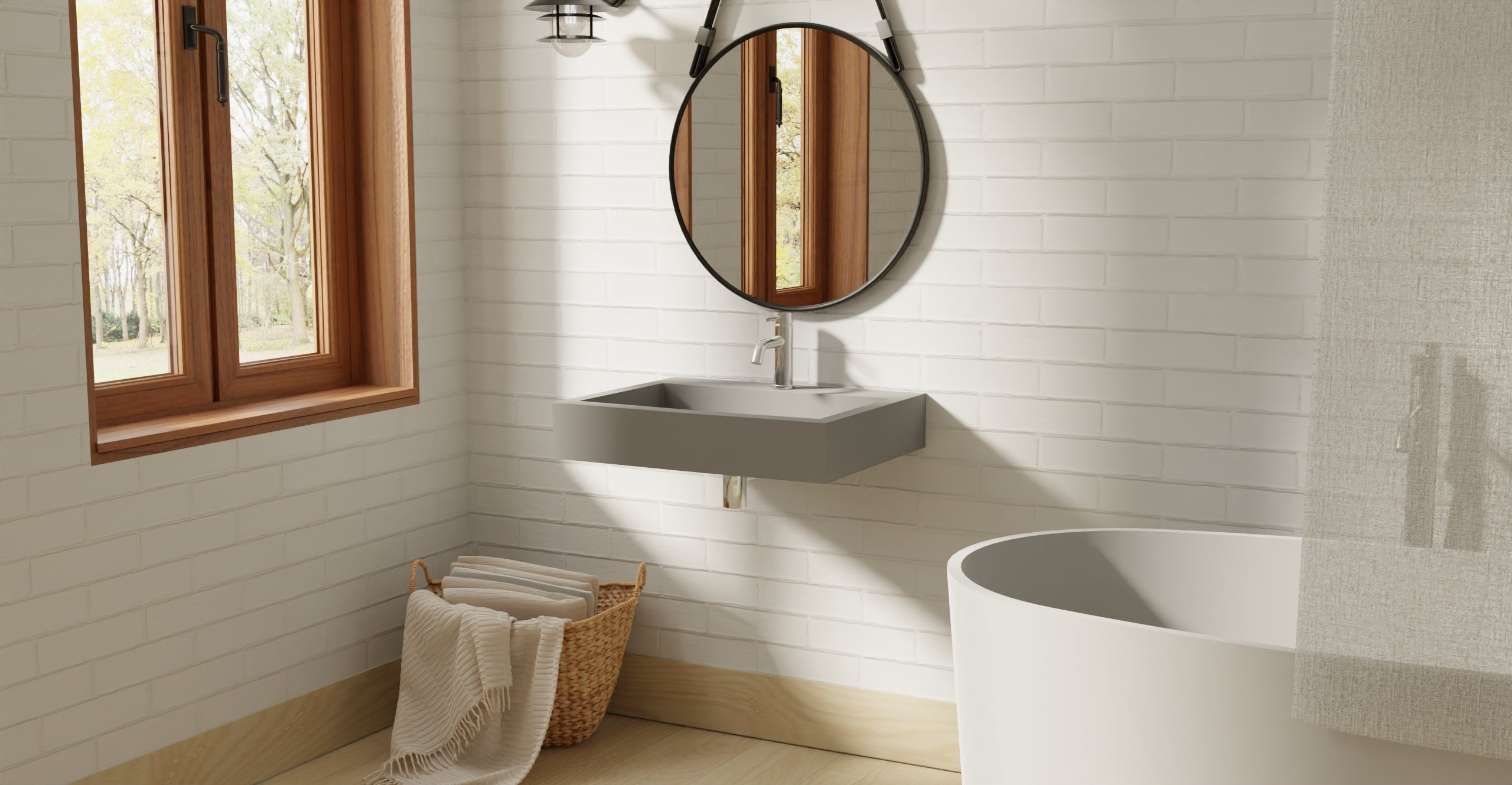 Badeloft WT-06-M matte gray wall-mounted sink, wall-mounted bathroom view 2