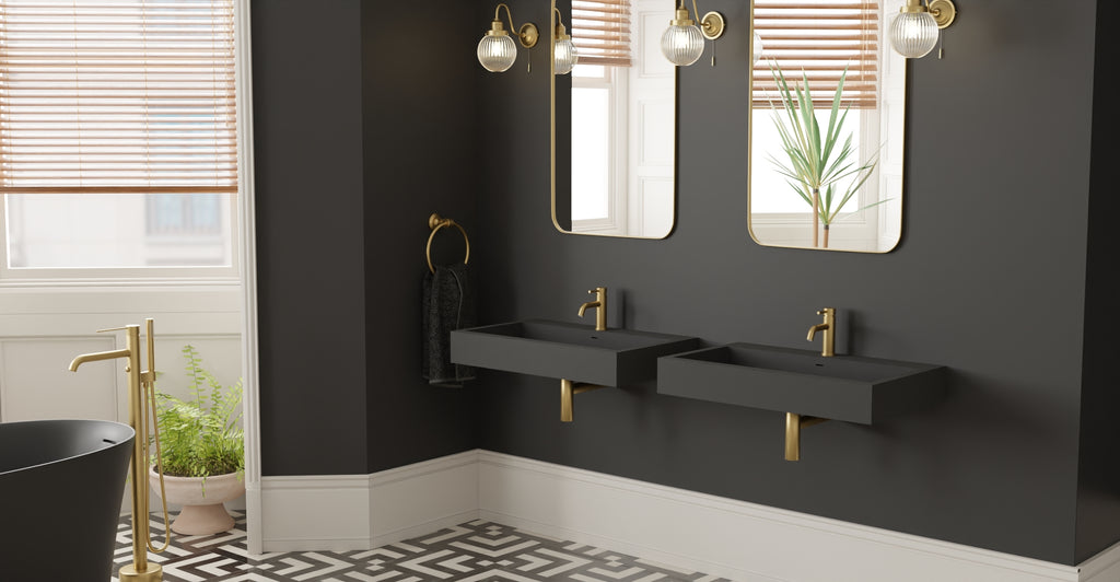 Badeloft WT-06-L matte black wall-mounted sink, wall-mounted bathroom view 2