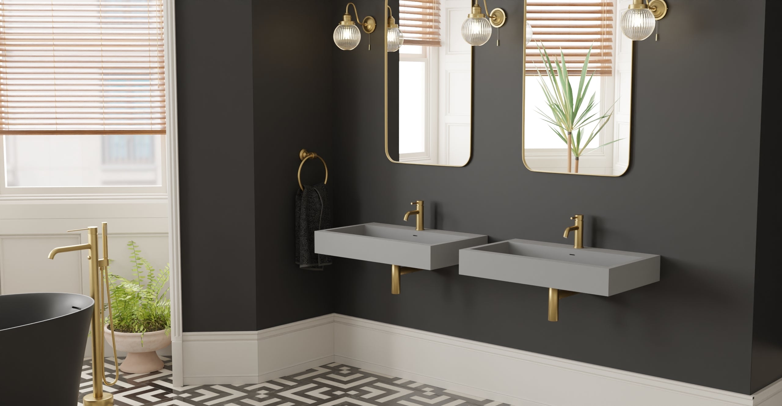 Badeloft WT-06-L matte gray wall-mounted sink, wall-mounted bathroom view 2