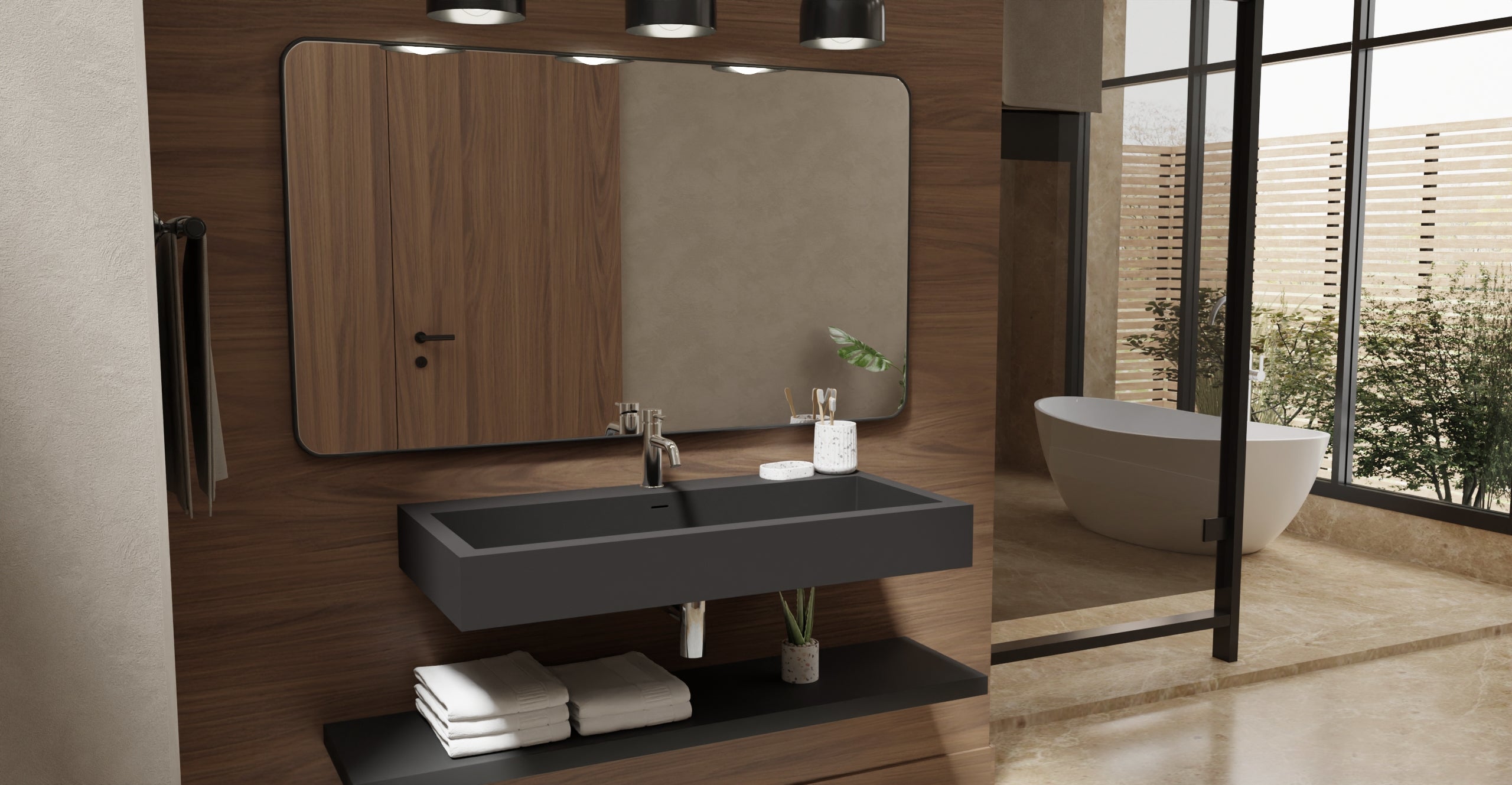 Badeloft WT-06-XL matte black wall-mounted sink, wall-mounted bathroom view 2