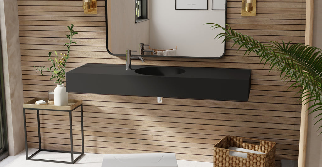 Badeloft WT-02-C matte black wall-mounted sink, bathroom lifestyle view 3