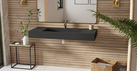 Badeloft WT-03 matte black wall-mounted sink, bathroom lifestyle view 3