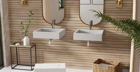 Badeloft WT-06-S matte gray wall-mounted sink, bathroom lifestyle view 3